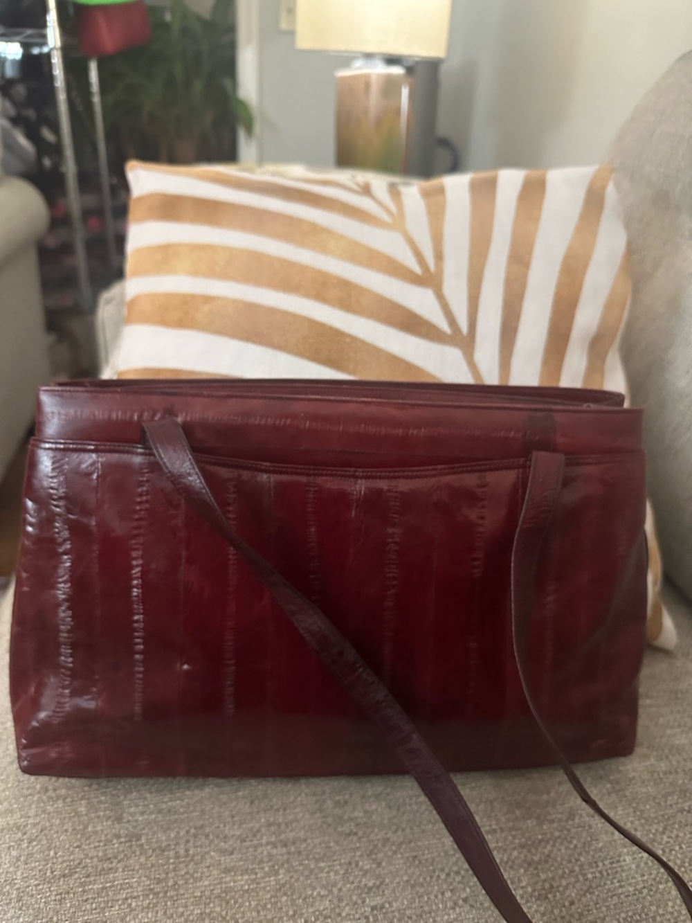 Vintage 90s Burgundy Sunco Korea Eel Skin Bag | Slim Minimalist Quiet Luxury - Picture 6 of 16